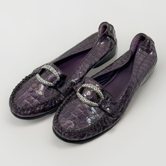 Brighton Women’s Size 8.5 M Medley Horsebit Loafers Purple Croc Leather Shoes - Picture 3 of 11